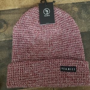 Yea.Nice Logo Patch Cuffed Beanie Heather Burgundy